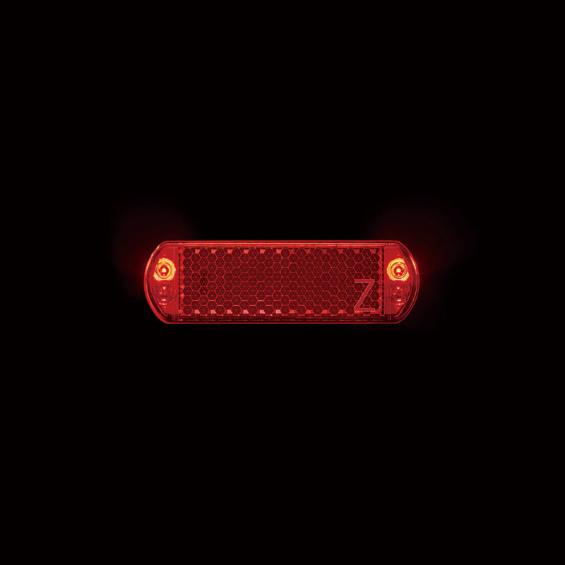 taillight with Z-reflector, brake warning, 50mm mount. Sleek, StVZO-K & ISO-6742 certified.